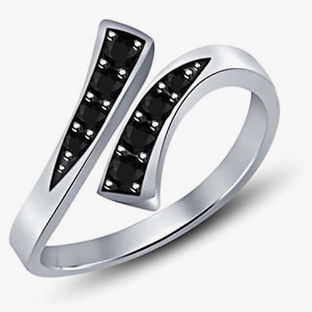 Sterling Silver & Lab Created Black Sapphire Ring (adjustable)